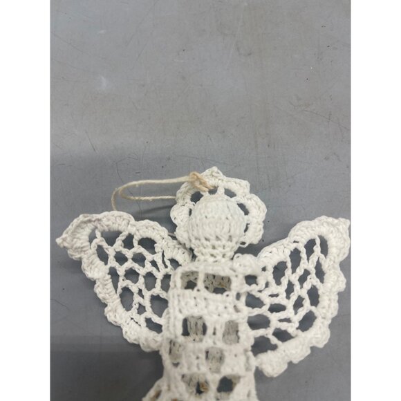 vintage doily ornament Christmas holiday Angle whites wings 5" tall READ - Picture 4 of 7